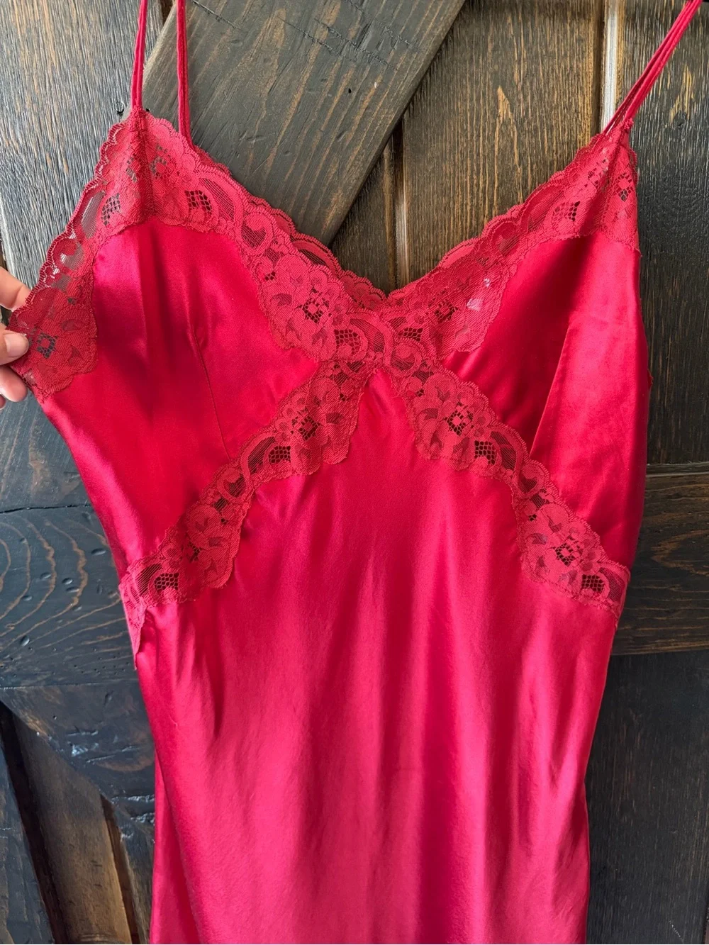 Mary Green 100% Silk Lace Chemise Slip Nightgown Red L Luxury Lingerie Sleep